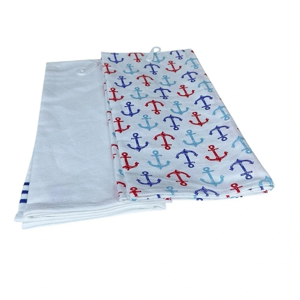 Sail Away Kitchen Towel Embellished Set Coastal Nautical Cotton Set 18 x 28 in